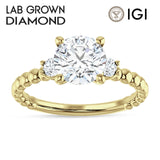 14K Gold IGI Certified Round 2 Carat Lab Grown Diamond Three Stone Trio Ring