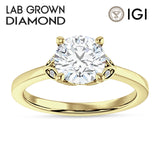 14K Gold IGI Certified Round 1 Carat Lab Grown Diamond Leaf Floral Ring