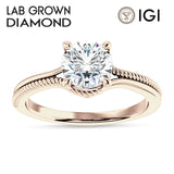 14K Gold IGI Certified Round 3 Carat Lab Grown Diamond Twisted Solitaire Ring