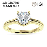14K Gold IGI Certified Round 3 Carat Lab Grown Diamond Twisted Solitaire Ring