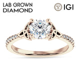 10K Gold IGI Certified Round 3 Carat Lab Grown Diamond Art Deco Trinity Cluster Ring