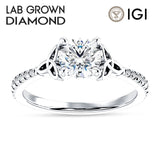 14K Gold IGI Certified Round 1 Carat Lab Grown Diamond Art Deco Trinity Cluster Ring