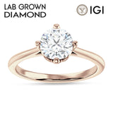 10K Gold IGI Certified Round 1 Carat Lab Grown Diamond Cathedral Solitaire Ring