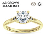 14K Gold IGI Certified Round 2 Carat Lab Grown Diamond Hidden Halo Art Deco Trio Ring