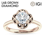 14K Gold IGI Certified Round 3 Carat Lab Grown Diamond Art Deco Solitaire Ring