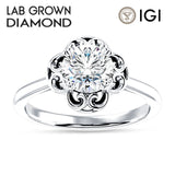 IGI Certified Round 1 Carat Lab Grown Diamond Art Deco Solitaire Ring