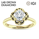 IGI Certified Round 1 Carat Lab Grown Diamond Art Deco Solitaire Ring