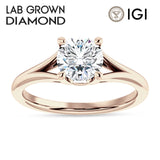 18K Gold IGI Certified Round 2 Carat Lab Grown Diamond Split Shank Hidden Halo Baguette Ring