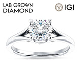 18K Gold IGI Certified Round 2 Carat Lab Grown Diamond Split Shank Hidden Halo Baguette Ring