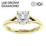 10K Gold IGI Certified Round 2 Carat Lab Grown Diamond Split Shank Hidden Halo Baguette Ring