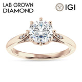 14K Gold IGI Certified Round 1 Carat Lab Grown Diamond Art Deco Marquise Style Ring