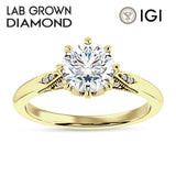 14K Gold IGI Certified Round 2 Carat Lab Grown Diamond Art Deco Marquise Style Ring