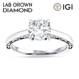 14K Gold IGI Certified Round 3 Carat Lab Grown Diamond Flower Leaf Solitaire Ring