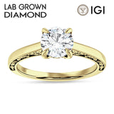 10K Gold IGI Certified Round 1 Carat Lab Grown Diamond Flower Leaf Solitaire Ring