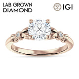 10K Gold IGI Certified Round 3 Carat Lab Grown Diamond Art Deco Filigree Ring
