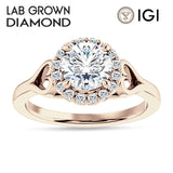 IGI Certified Round 1 Carat Lab Grown Diamond Art Deco Heart Halo Ring