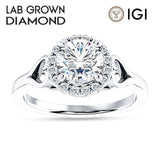 18K Gold IGI Certified Round 2 Carat Lab Grown Diamond Art Deco Heart Halo Ring