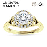 14K Gold IGI Certified Round 3 Carat Lab Grown Diamond Art Deco Heart Halo Ring