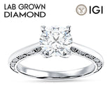 10K Gold IGI Certified Round 3 Carat Lab Grown Diamond Art Deco Filigree Solitaire Ring