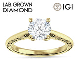 IGI Certified Round 1 Carat Lab Grown Diamond Art Deco Filigree Solitaire Ring