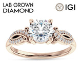 18K Gold IGI Certified Round 1 Carat Lab Grown Diamond Art Deco Cluster Twisted Ring