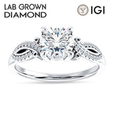 18K Gold IGI Certified Round 1 Carat Lab Grown Diamond Art Deco Cluster Twisted Ring