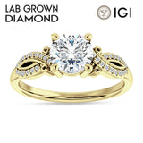 14K Gold IGI Certified Round 3 Carat Lab Grown Diamond Art Deco Cluster Twisted Ring