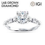 10K Gold IGI Certified Round 2 Carat Lab Grown Diamond Art Deco Split Shank Beaded Ring