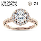 IGI Certified Round 2 Carat Lab Grown Diamond Art Deco Halo Filigree Ring
