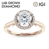 14K Gold IGI Certified Round 2 Carat Lab Grown Diamond Art Deco Filigree Cluster Halo Ring