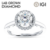 14K Gold IGI Certified Round 2 Carat Lab Grown Diamond Art Deco Filigree Cluster Halo Ring