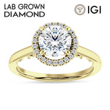 18K Gold IGI Certified Round 1 Carat Lab Grown Diamond Art Deco Filigree Cluster Halo Ring