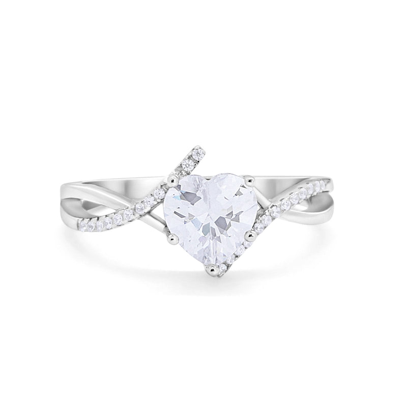 Twisted Heart Shank Promise Ring Simulated Cubic Zirconia 925 Sterling Silver