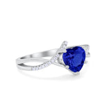 Twisted Heart Shank Promise Ring Simulated Blue Sapphire CZ 925 Sterling Silver