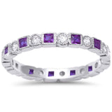2.5mm Full Eternity Stackable Band Ring Round Square Set Cubic Zirconia 925 Sterling Silver
