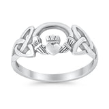 Claddagh Ring Rhodium Plated Plain Celtic Knot Ring 925 Sterling Silver