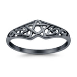 Pentagram Star Plain Ring Celtic Filigree Design 925 Sterling Silver