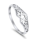Pentagram Star Plain Ring Celtic Filigree Design 925 Sterling Silver
