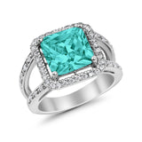 Halo Princess Shape Engagement Ring Simulated CZ 925 Sterling Silver