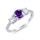 Three Stone Wedding Ring Round Simulated Cubic Zirconia 925 Sterling Silver