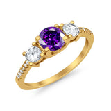 Three Stone Wedding Ring Round Simulated Cubic Zirconia 925 Sterling Silver