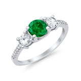 Three Stone Wedding Ring Round Simulated Cubic Zirconia 925 Sterling Silver