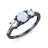 Three Stone Wedding Ring Round Simulated Cubic Zirconia 925 Sterling Silver