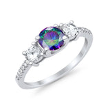 Three Stone Wedding Ring Round Simulated Cubic Zirconia 925 Sterling Silver