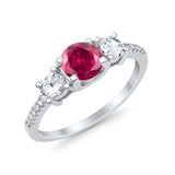 Three Stone Wedding Ring Round Simulated Cubic Zirconia 925 Sterling Silver