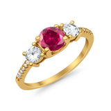 Three Stone Wedding Ring Round Simulated Cubic Zirconia 925 Sterling Silver