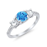 Three Stone Wedding Ring Round Simulated Cubic Zirconia 925 Sterling Silver