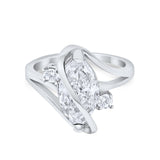 Swirl Fashion Ring Marquise Round Simulated Cubic Zirconia 925 Sterling Silver