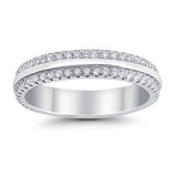 Double Row Full Eternity Round Band Ring Simulated CZ 925 Sterling Silver