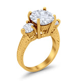 Three Stone Ring Round Simulated Rainbow Cubic Zirconia 925 Sterling Silver
